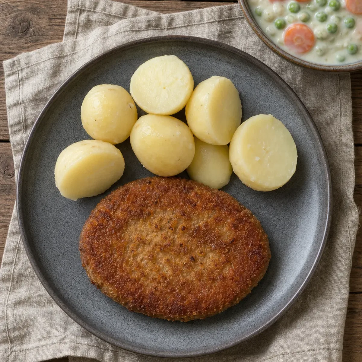 Pork Patties with Creamed Peas and Carrots