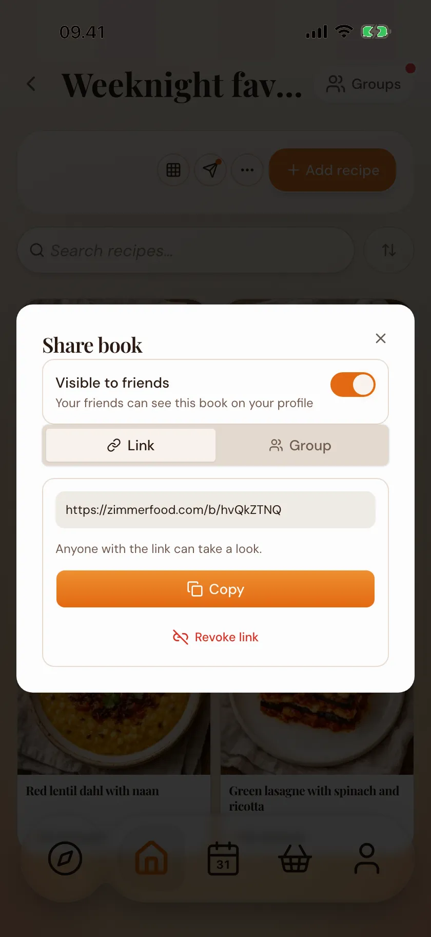 Share a whole cookbook with a link in Zimmer