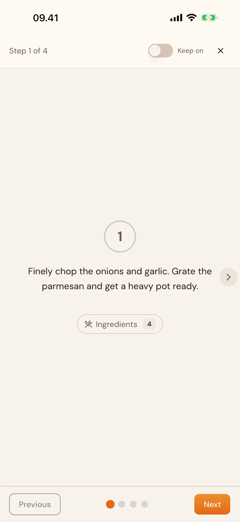 Cooking mode in Zimmer — one step at a time, in full screen